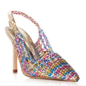 Multicolor Woven Slingback Heels